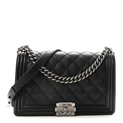 Chanel Calfskin Quilted Double Stitch New Medium Boy Flap Black 1 of 10