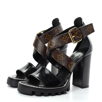 Louis Vuitton Glazed Calfskin Monogram Star Trail Sandal 38.5 Black 3 of 10