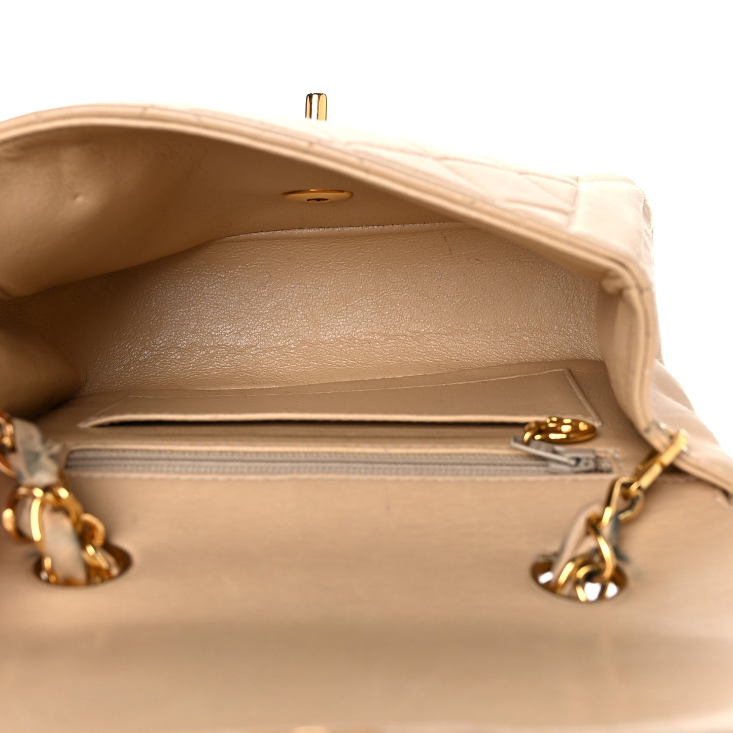 Lambskin Quilted Mini Square Flap Beige