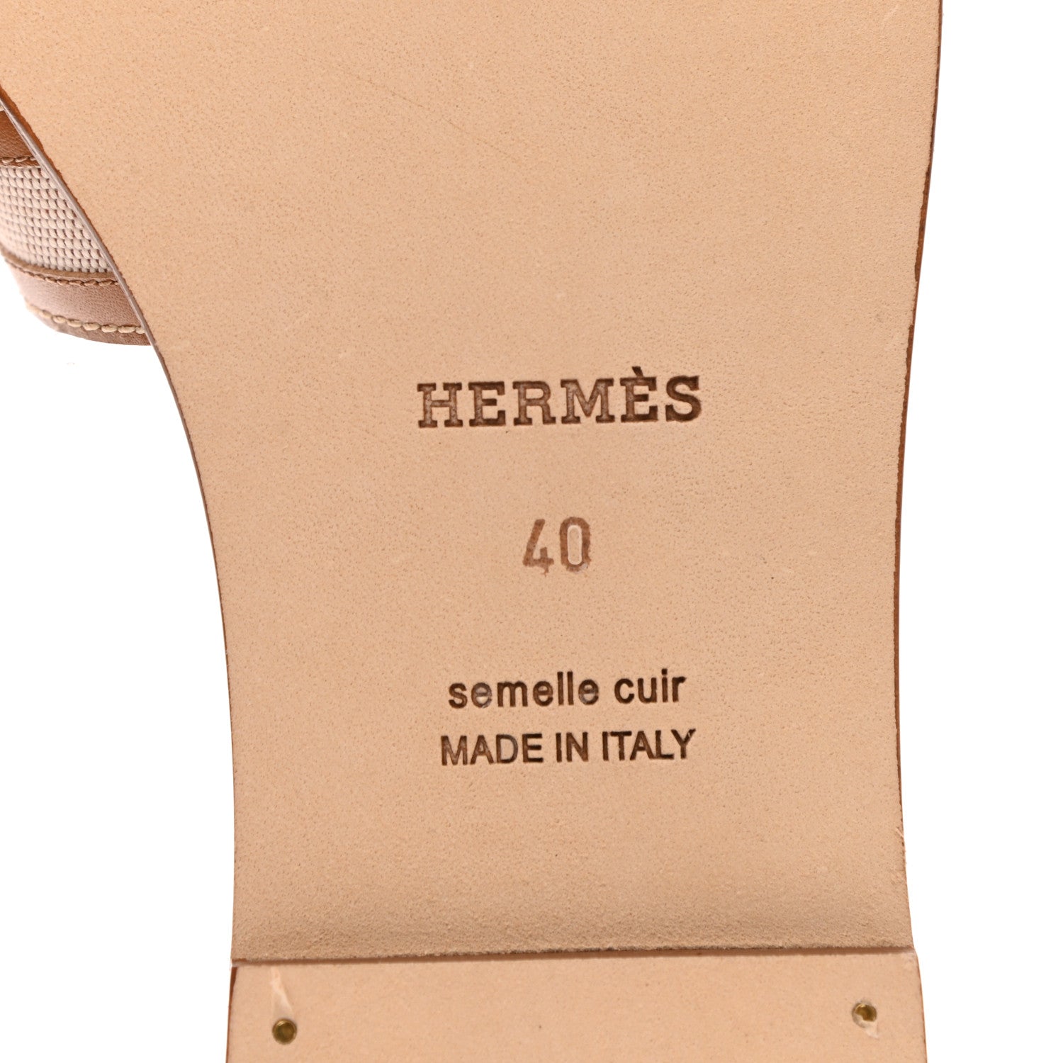 Hermes Calfskin Canvas Oran Sandals 40 Noisette Beige Dore 6 of 9