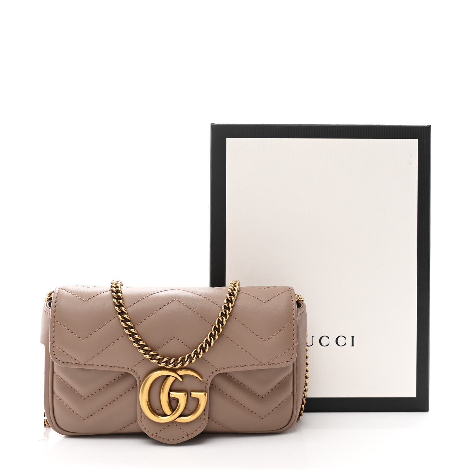 Gucci Calfskin Matelasse Super Mini GG Marmont Shoulder Bag Porcelain Rose 10 of 10