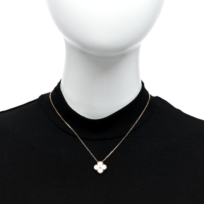 Van Cleef & Arpels 18K Rose Gold Diamond Pink Porcelain Vintage Alhambra Pendant Necklace 2 of 5