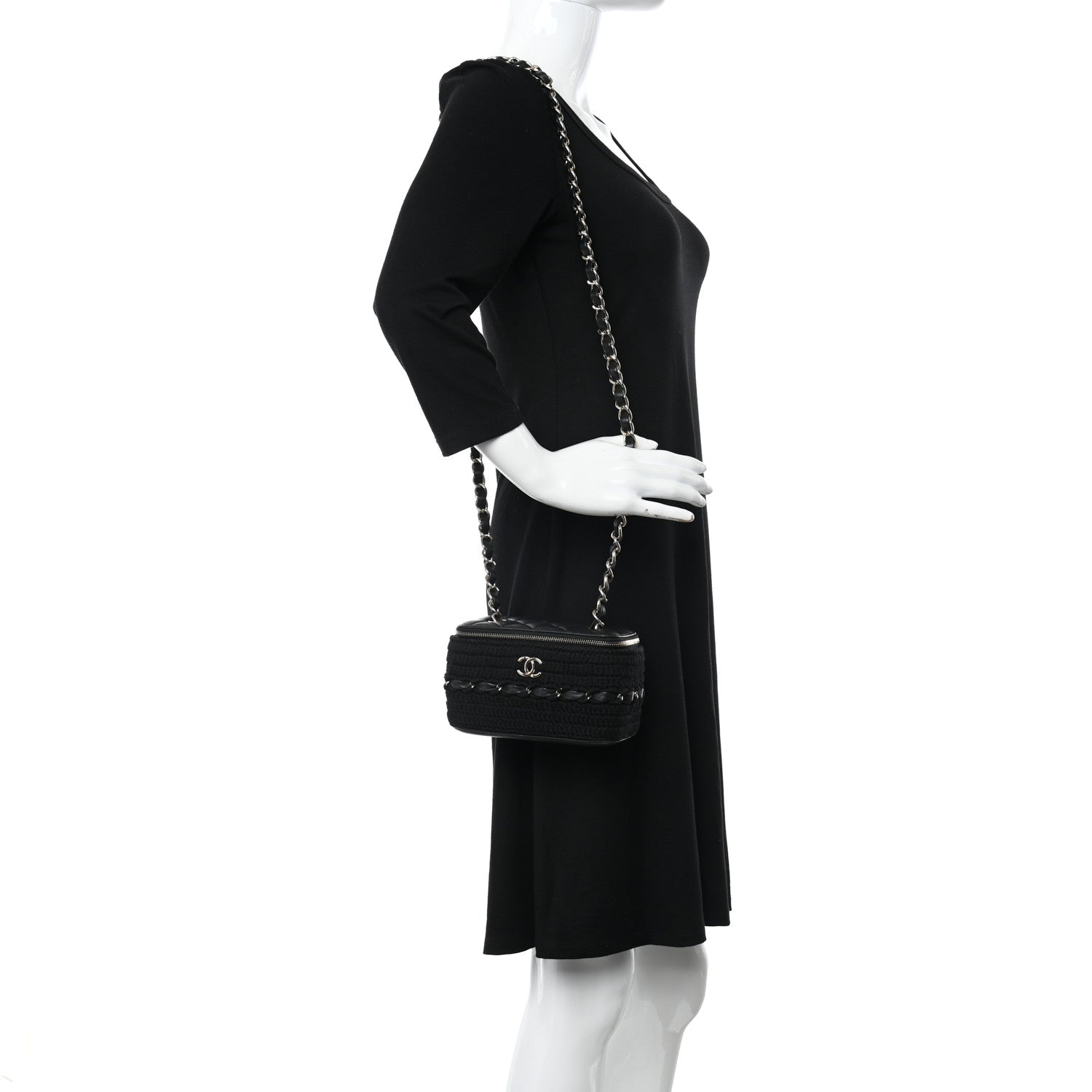 Chanel Lambskin Crochet Quilted Small Vanity Case With Chain Black 2 of 11
