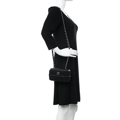 Chanel Lambskin Crochet Quilted Small Vanity Case With Chain Black 2 of 11