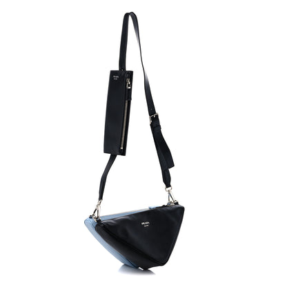Prada Vitello Saffiano Cuir Double Triangle Shoulder Bag Black Celeste 3 of 11