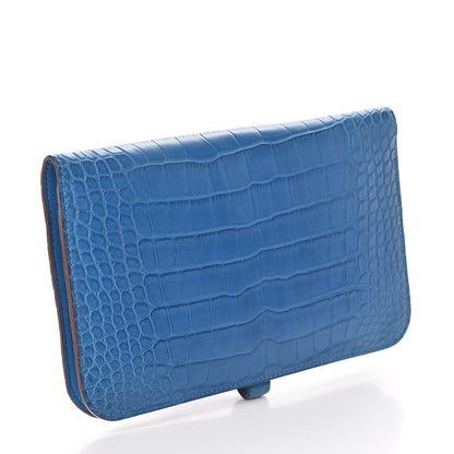 Hermes Matte Alligator Dogon Combined Wallet Bleu Izmir 3 of 7