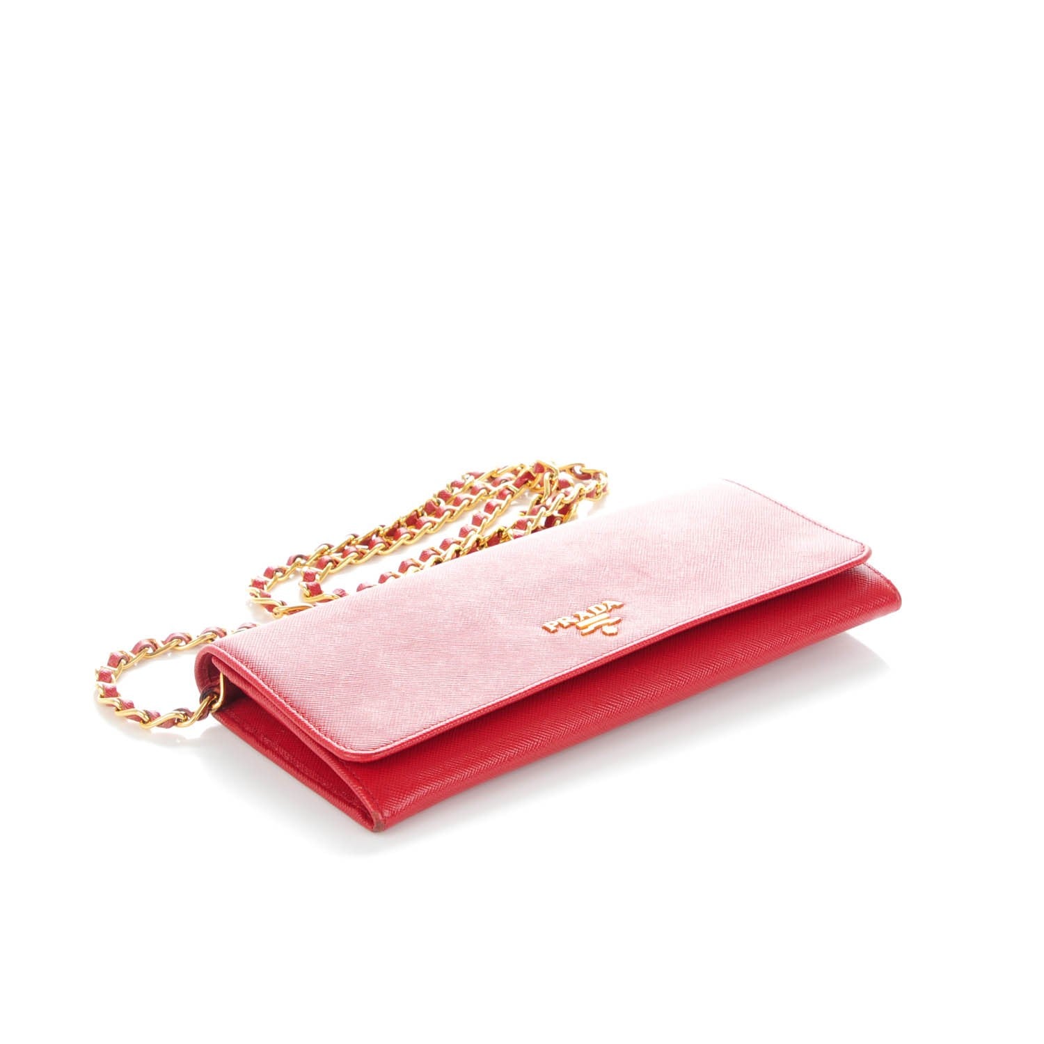 Prada Saffiano Metal Oro Chain Wallet Cherry 4 of 9