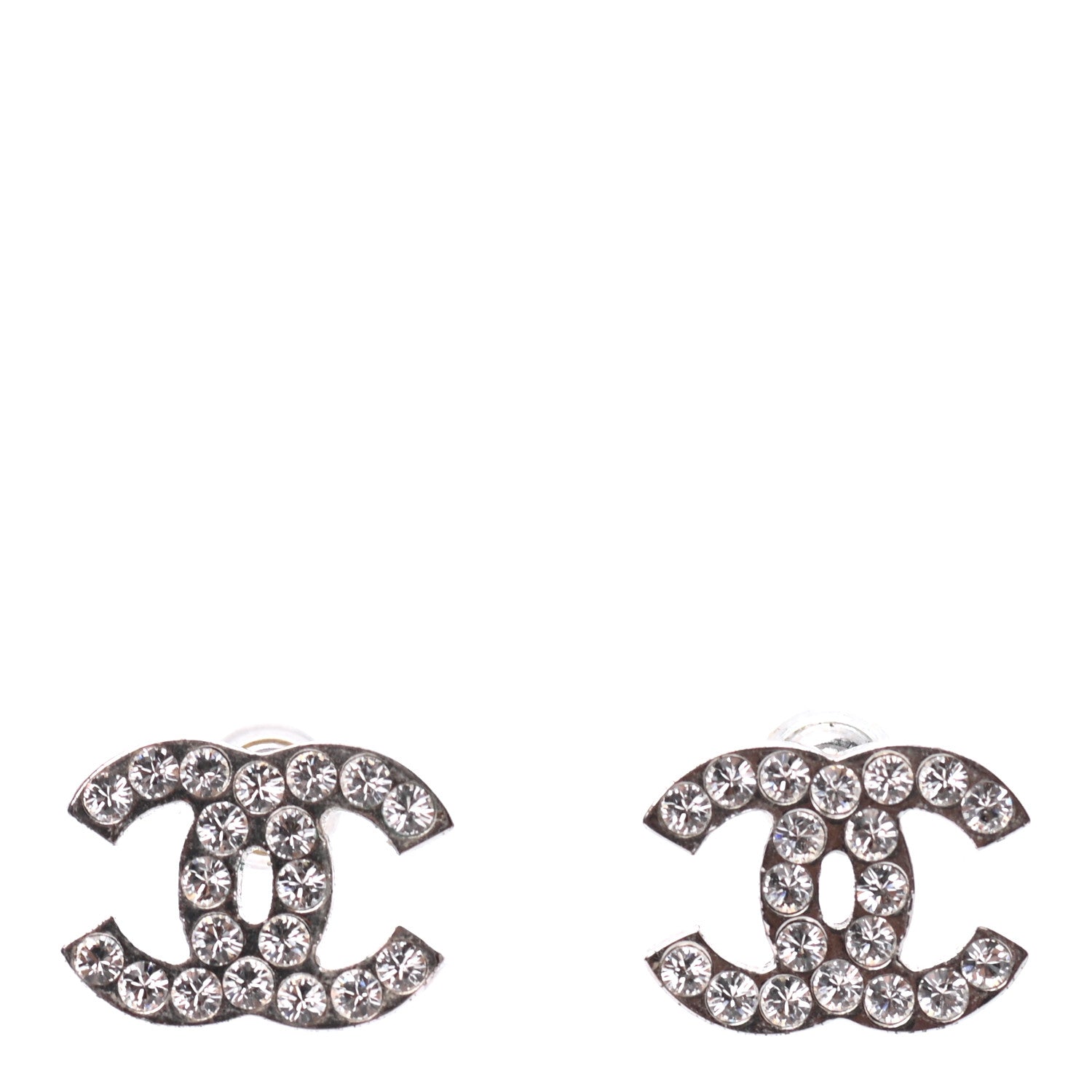 Chanel Crystal Timeless CC Earrings Silver 1 of 4
