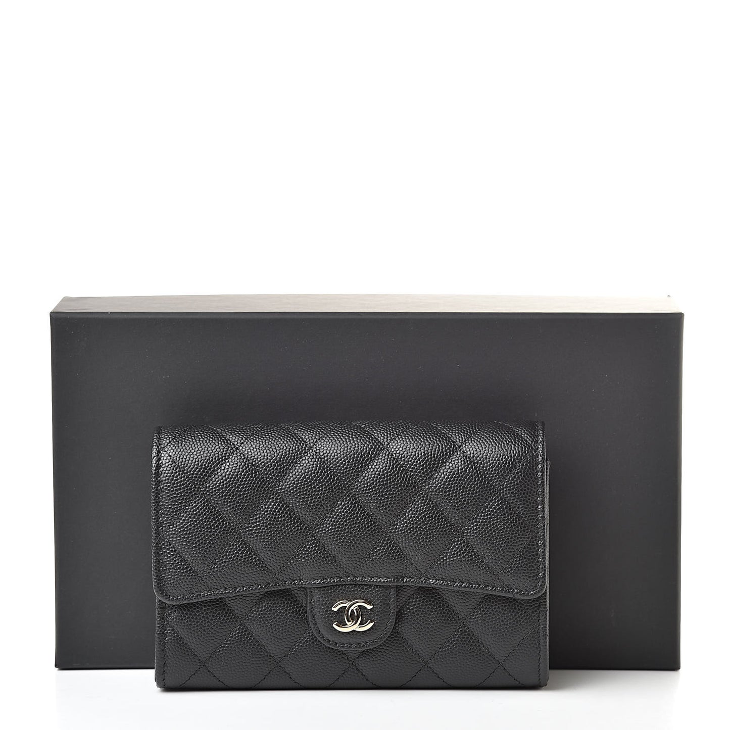 Caviar Quilted Medium Flap Wallet Black