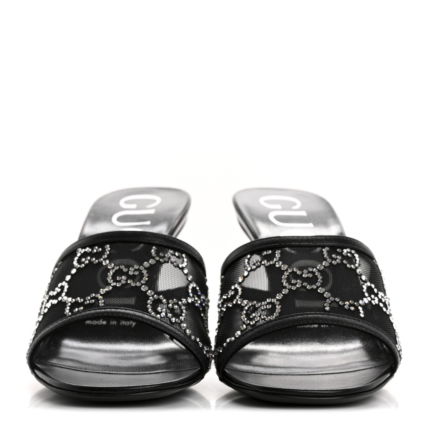 Gucci Tela Retino Kid Scamosciato Crystal GG Monogram Square Demi Mule Sandals 35.5 Black 3 of 9