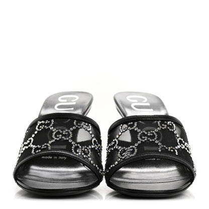Gucci Tela Retino Kid Scamosciato Crystal GG Monogram Square Demi Mule Sandals 35.5 Black 3 of 9
