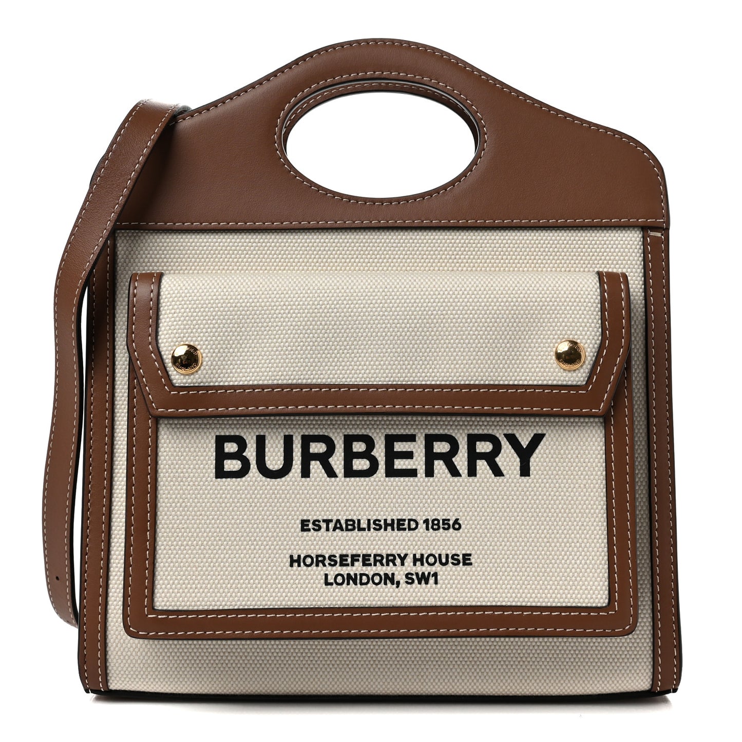 Canvas Smooth Calfskin Two Tone Mini Pocket Bag Natural Malt Brown
