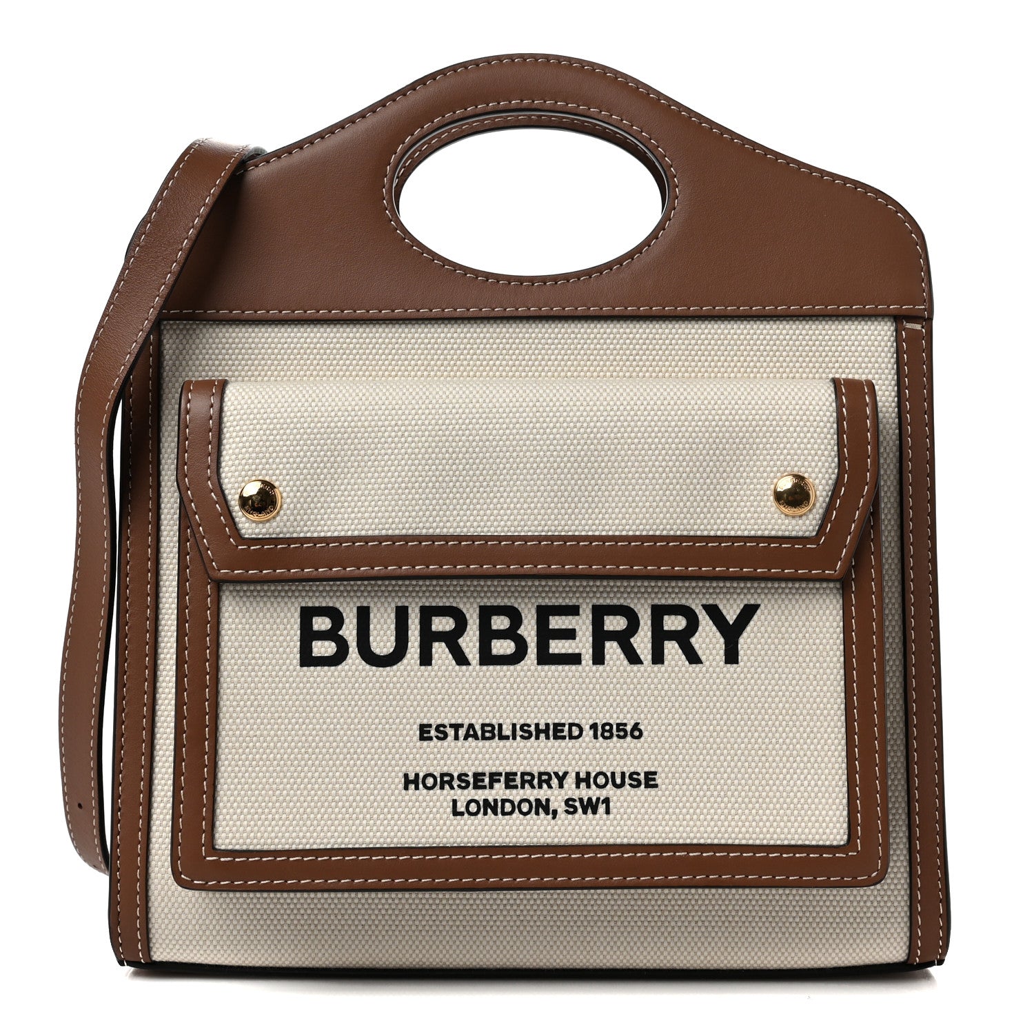 Burberry Canvas Smooth Calfskin Two Tone Mini Pocket Bag Natural Malt Brown 1 of 7