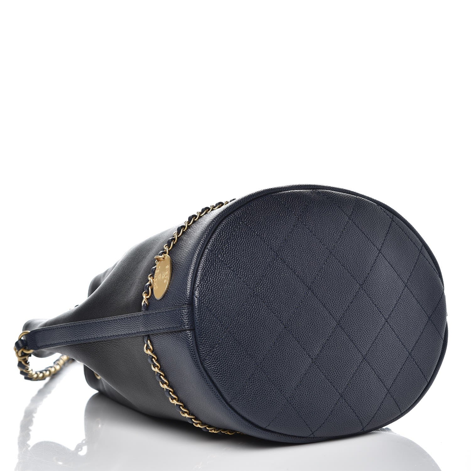 Chanel Grained Calfskin Lambskin CC Drawstring Bag Black Dark Blue 4 of 8