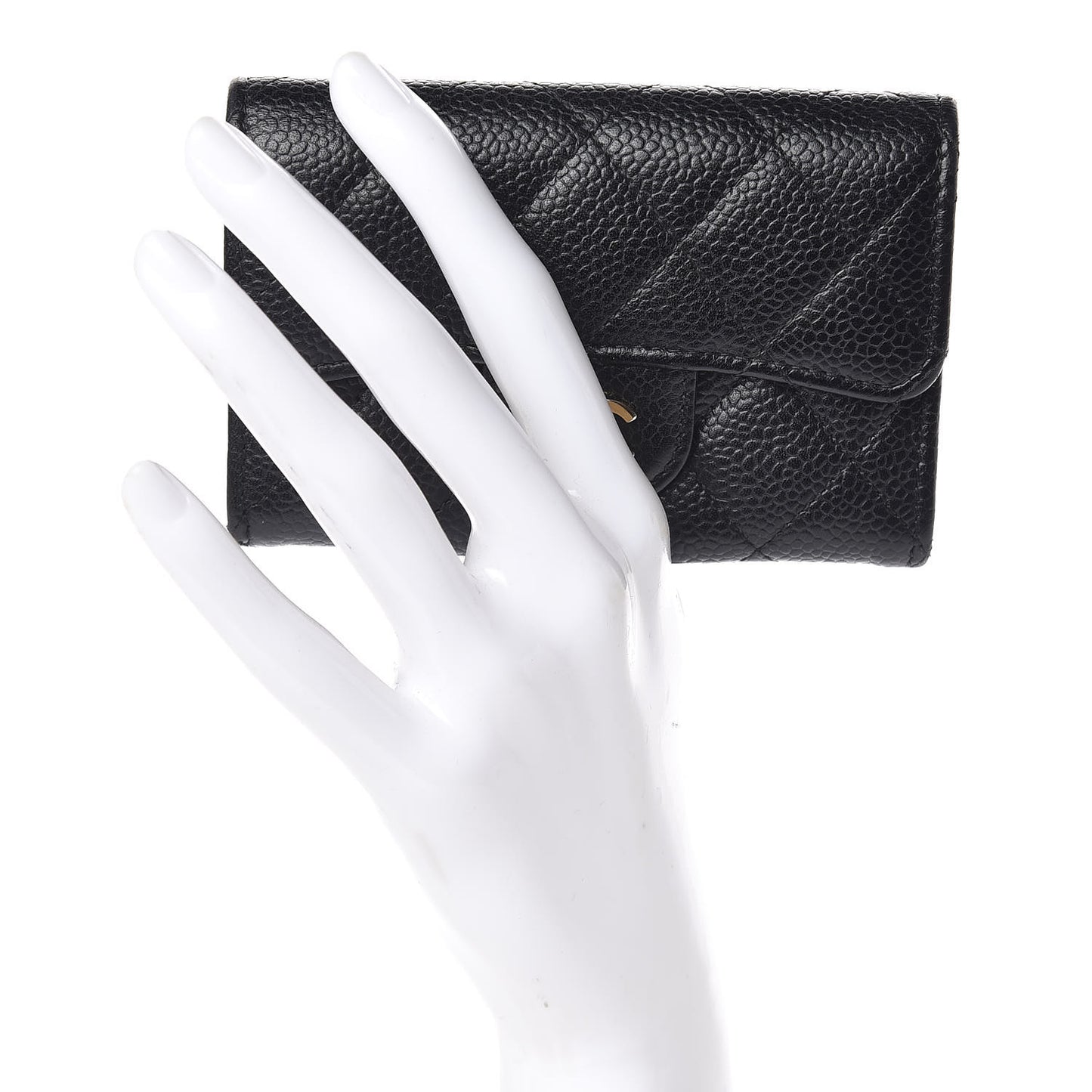 Caviar Quilted Flap Card Holder Black