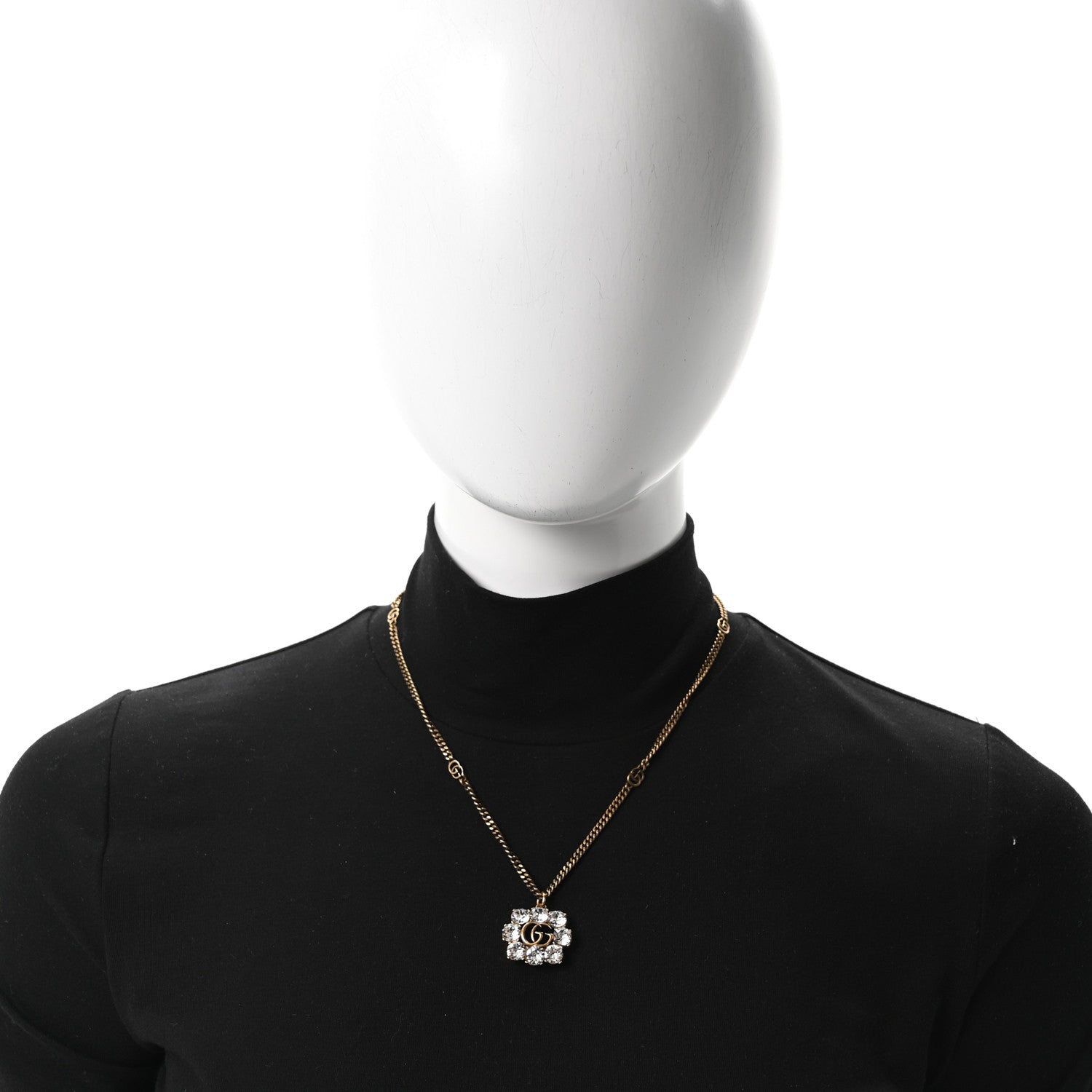 Gucci Crystal Embellished Double G Necklace Aged Gold 2 of 5