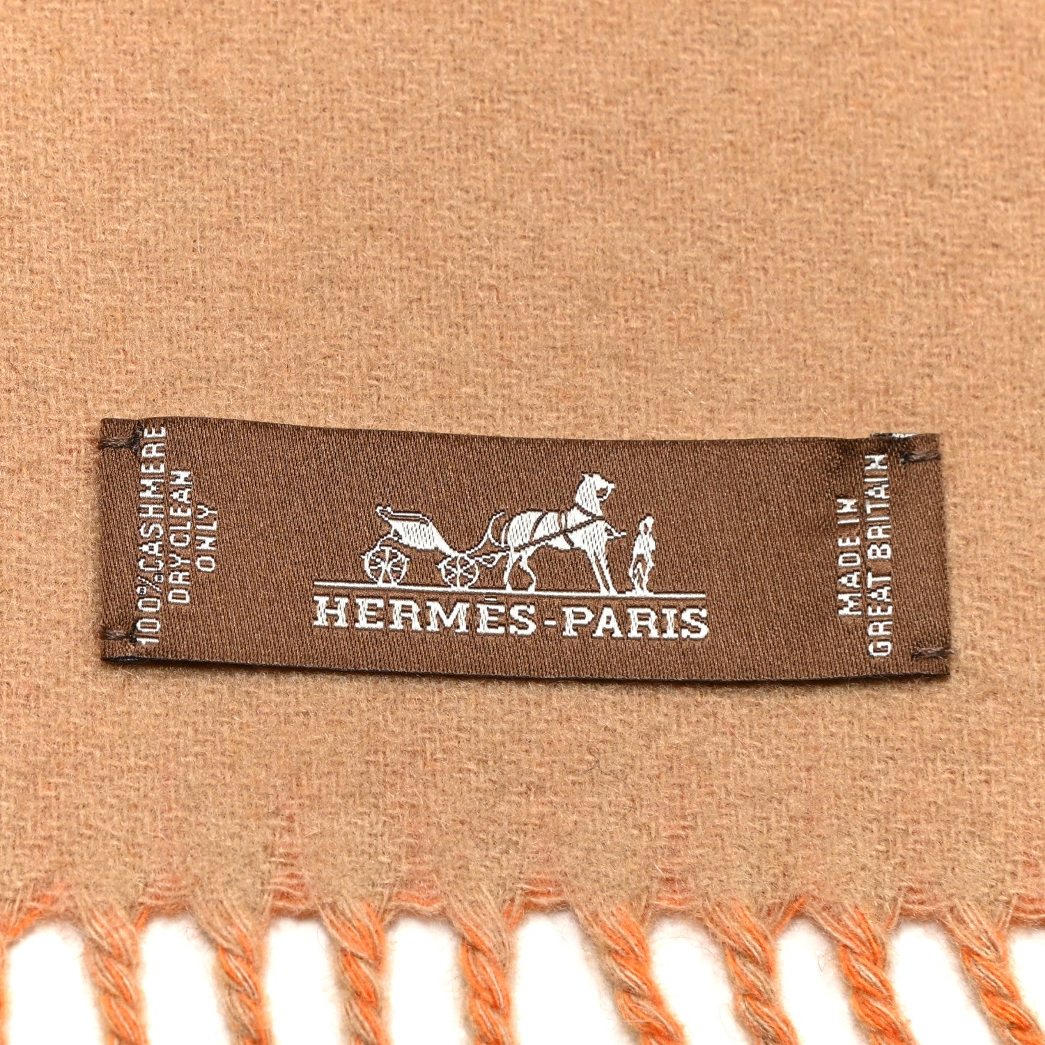 Hermes Cashmere Casaque Chevron Muffler Camel Mandarine 4 of 4