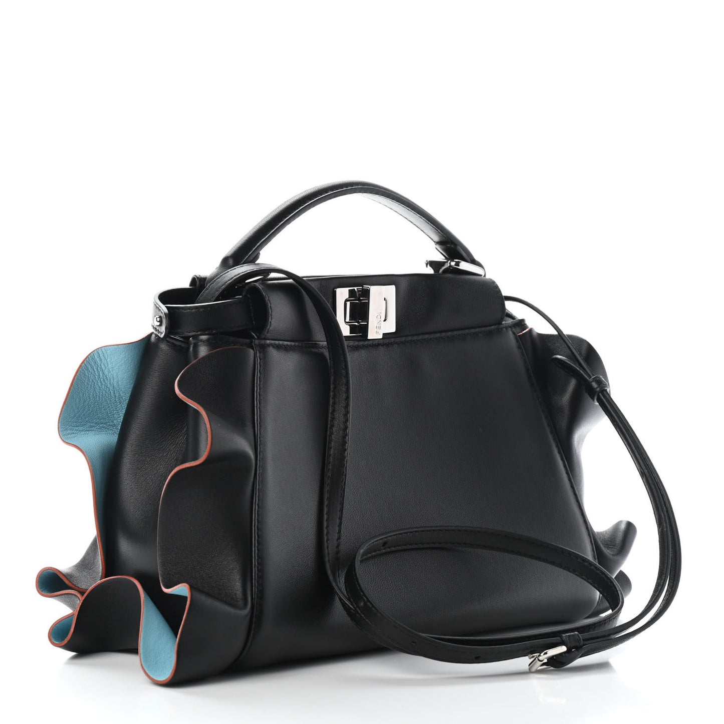 Nappa Waves Bi-Color Mini Peekaboo Iconic Satchel Black Turchese