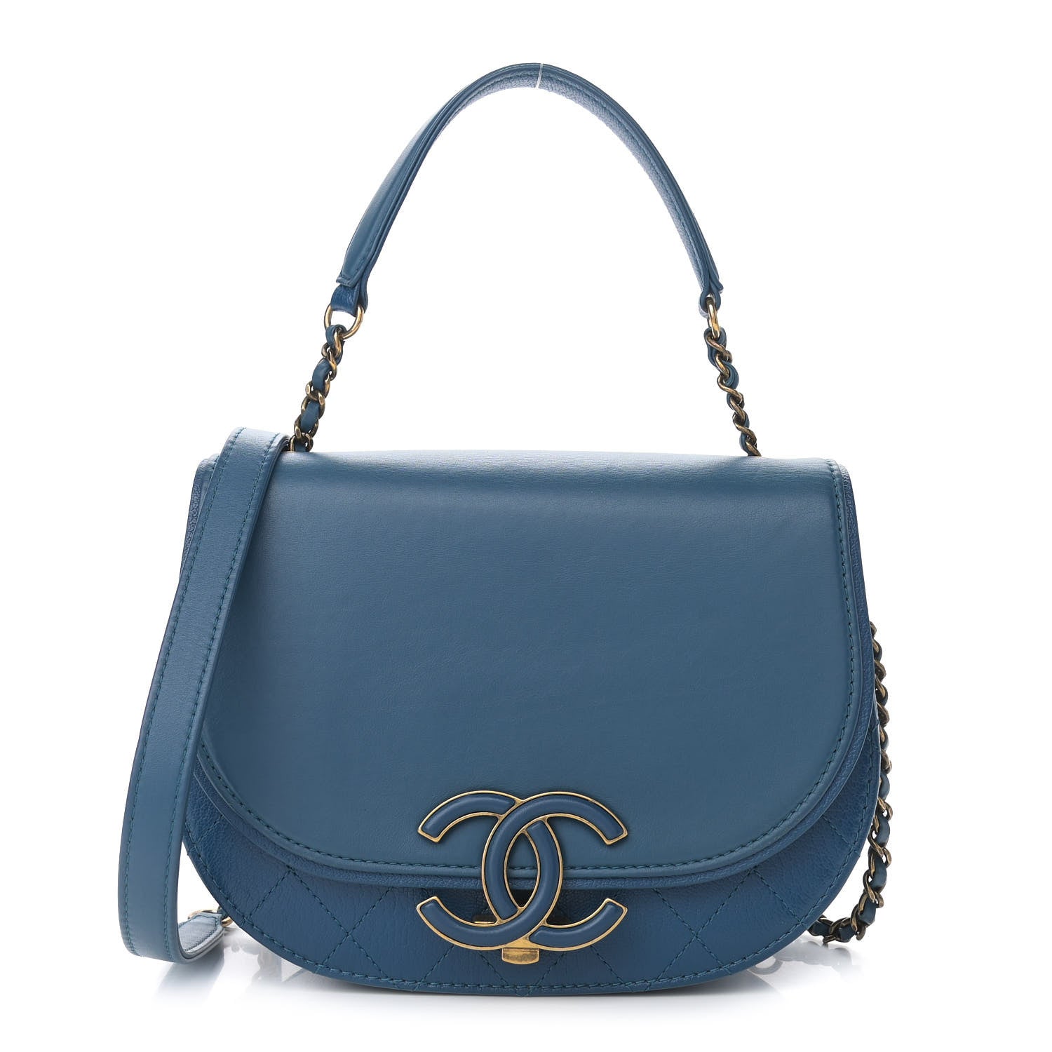 Chanel Shiny Calfskin Goatskin Quilted Small Coco Curve Messenger Flap Navy 1 of 10