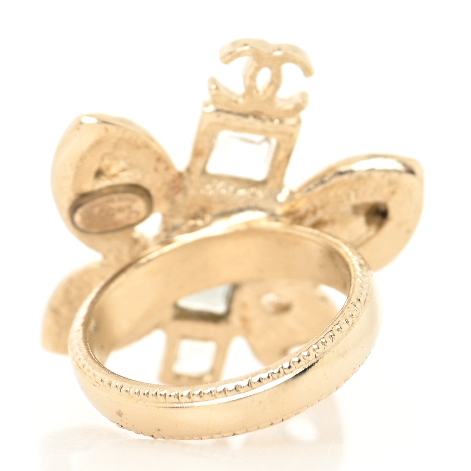 Chanel Enamel Crystal Graduated Pearl Butterfly CC Ring 6 52 Gold Black 3 of 4