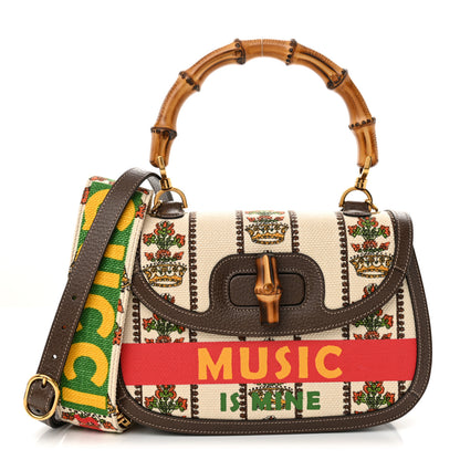 Gucci Canvas Calfskin 100 Centennial Music Medium Bamboo 1947 Top Handle Bag Multicolor 1 of 10
