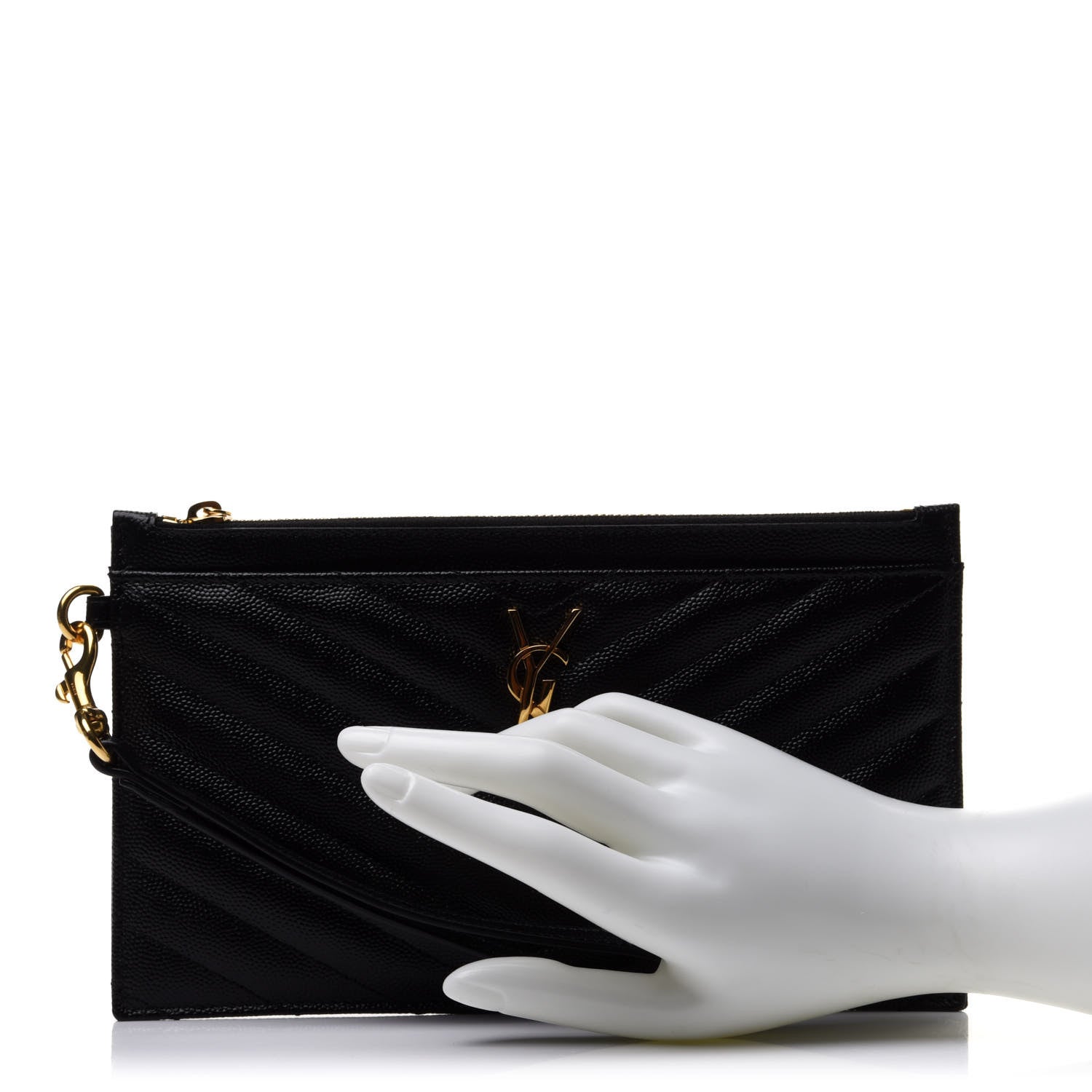 Saint Laurent Grain De Poudre Chevron Monogram Large Bill Pouch Black 2 of 10