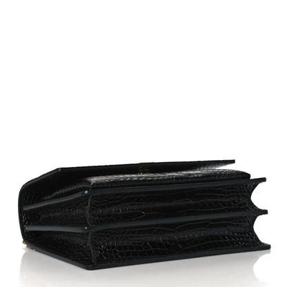 Saint Laurent Calfskin Crocodile Embossed Medium Monogram Sunset Black 3 of 7