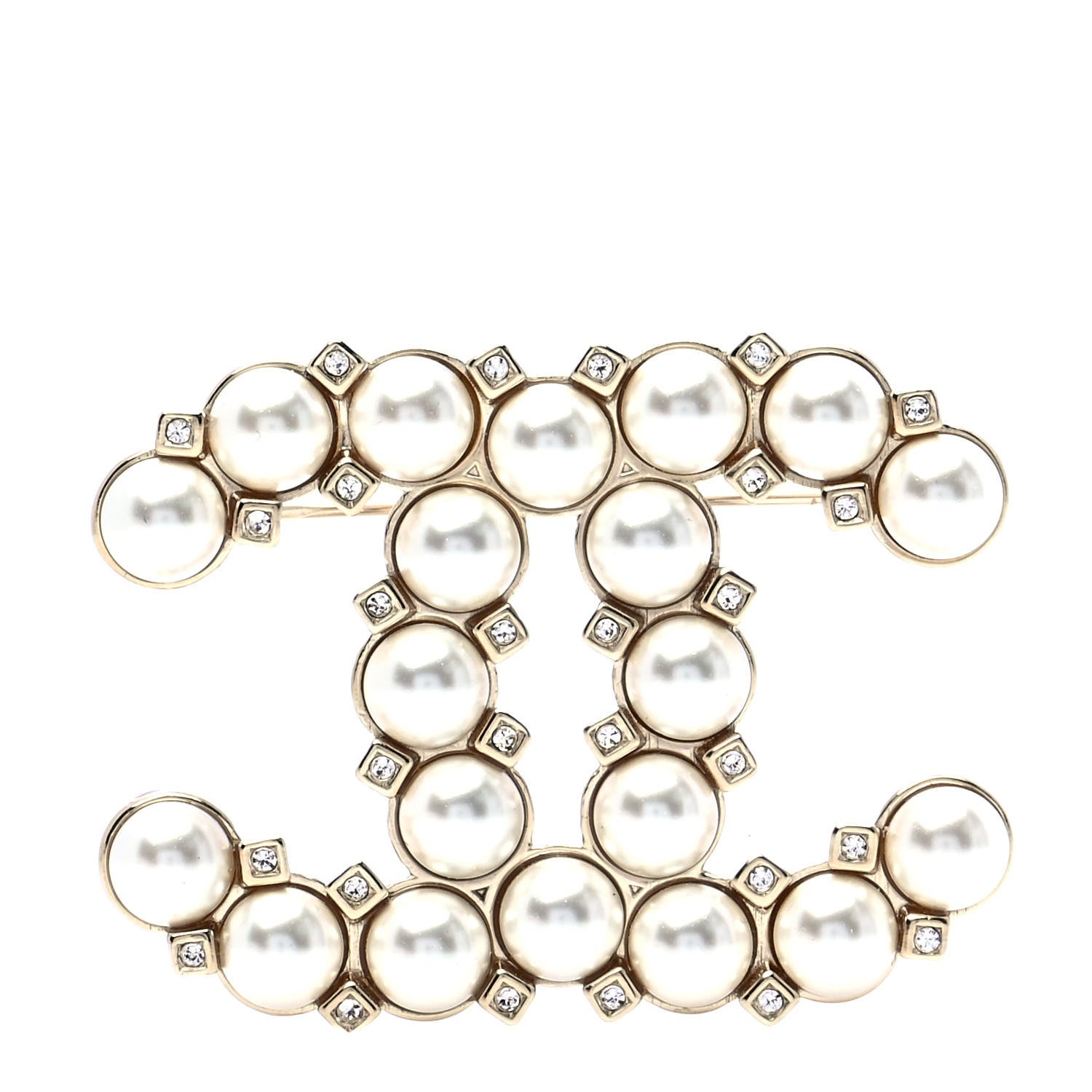 Chanel Crystal Pearl CC Brooch Gold 1 of 5
