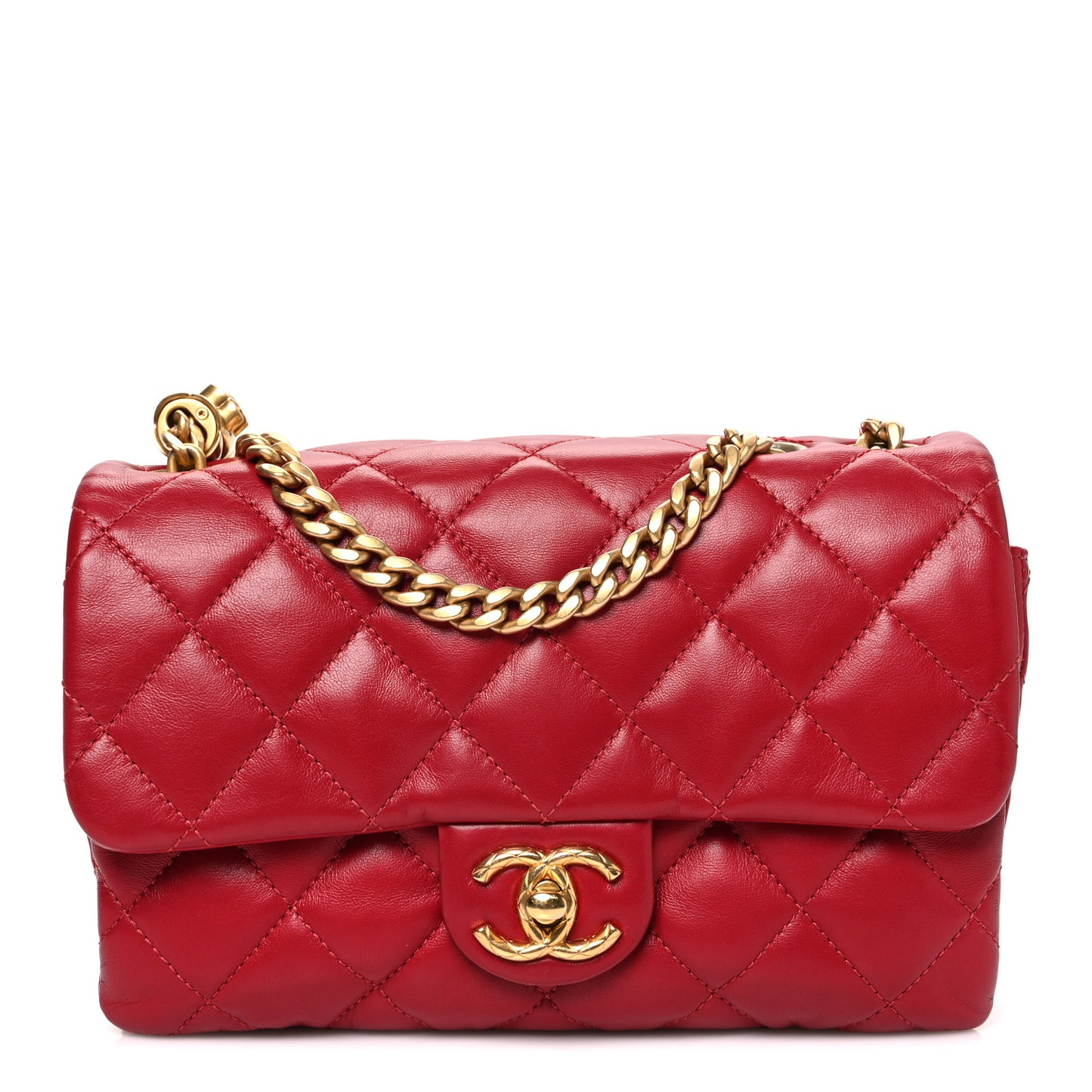 Lambskin Quilted Small Pillow Crush Flap Red