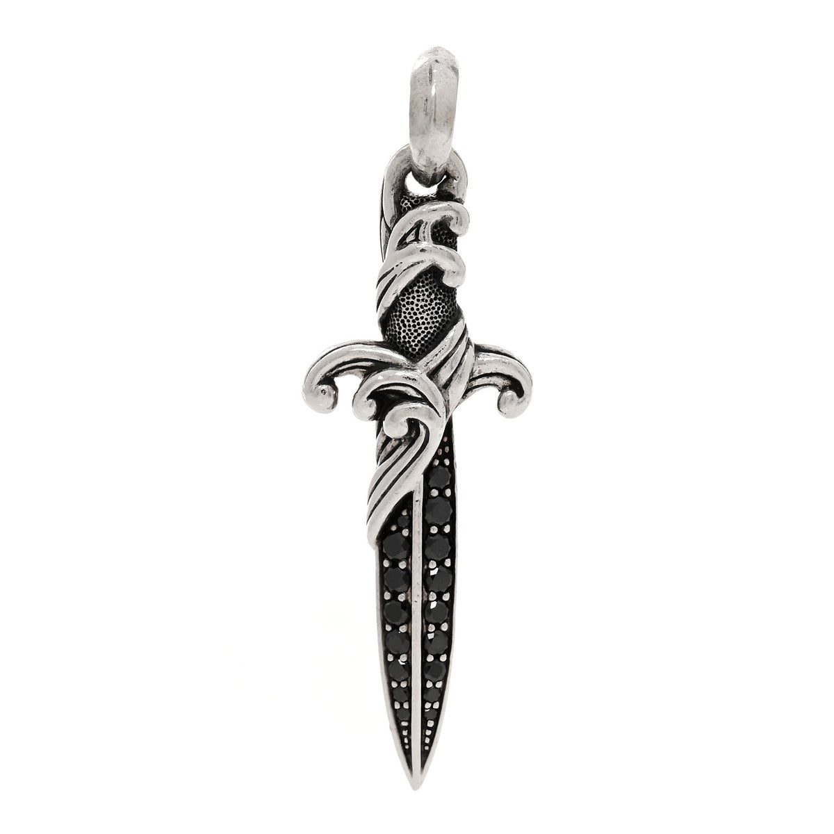 David Yurman Sterling Silver Black Diamond Waves Dagger Amulet Pendant 1 of 4