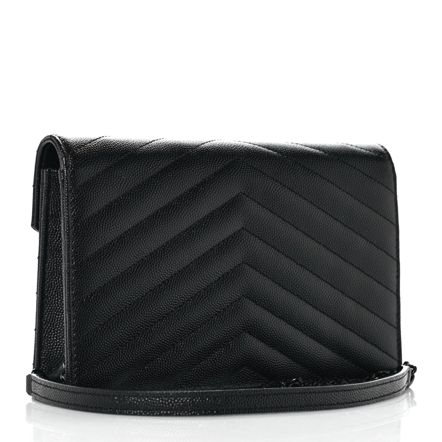 Grain De Poudre Matelasse Chevron Monogram Monochrome Envelope Chain Wallet Black