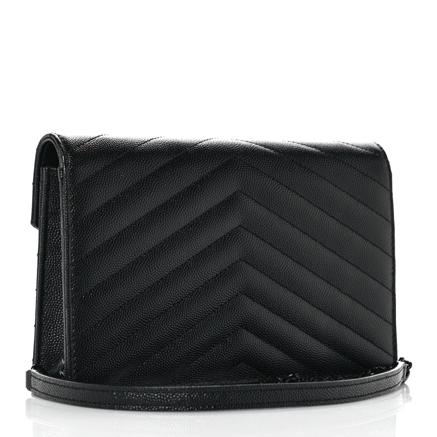 Saint Laurent Grain De Poudre Matelasse Chevron Monogram Monochrome Envelope Chain Wallet Black 2 of 9