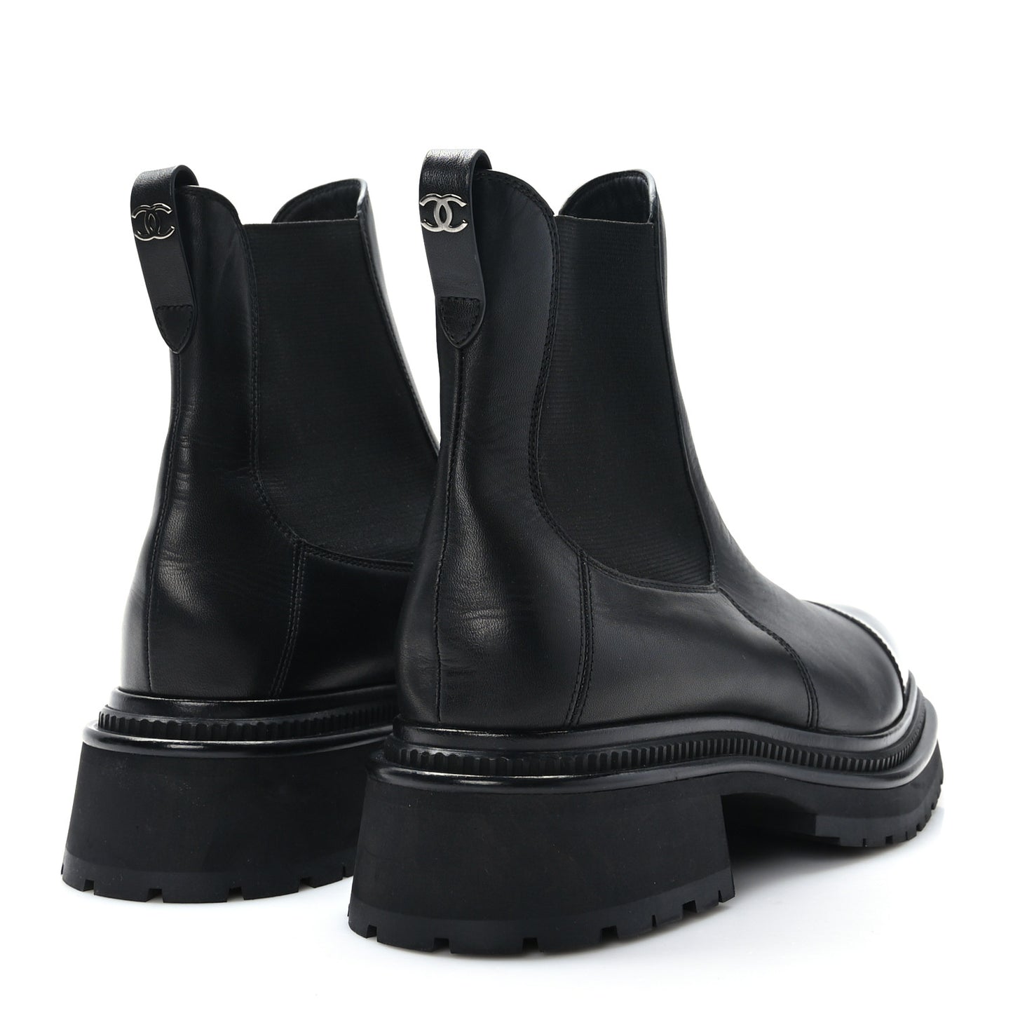 Calfskin Patent Cap Toe Ankle Boots 40.5 Black