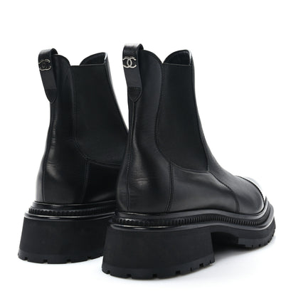 Chanel Calfskin Patent Cap Toe Ankle Boots 40.5 Black 4 of 8