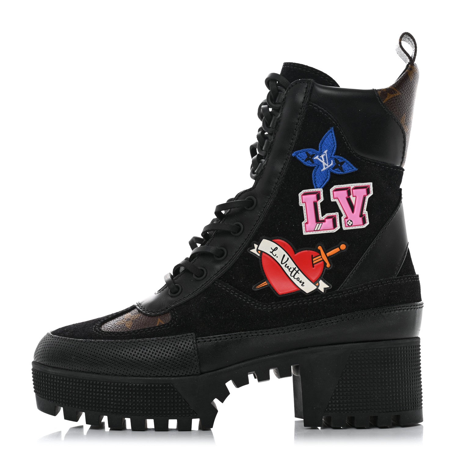 Louis Vuitton Suede Calfskin Monogram LV Black Heart Laureate Platform Desert Boots 38 Black 1 of 8