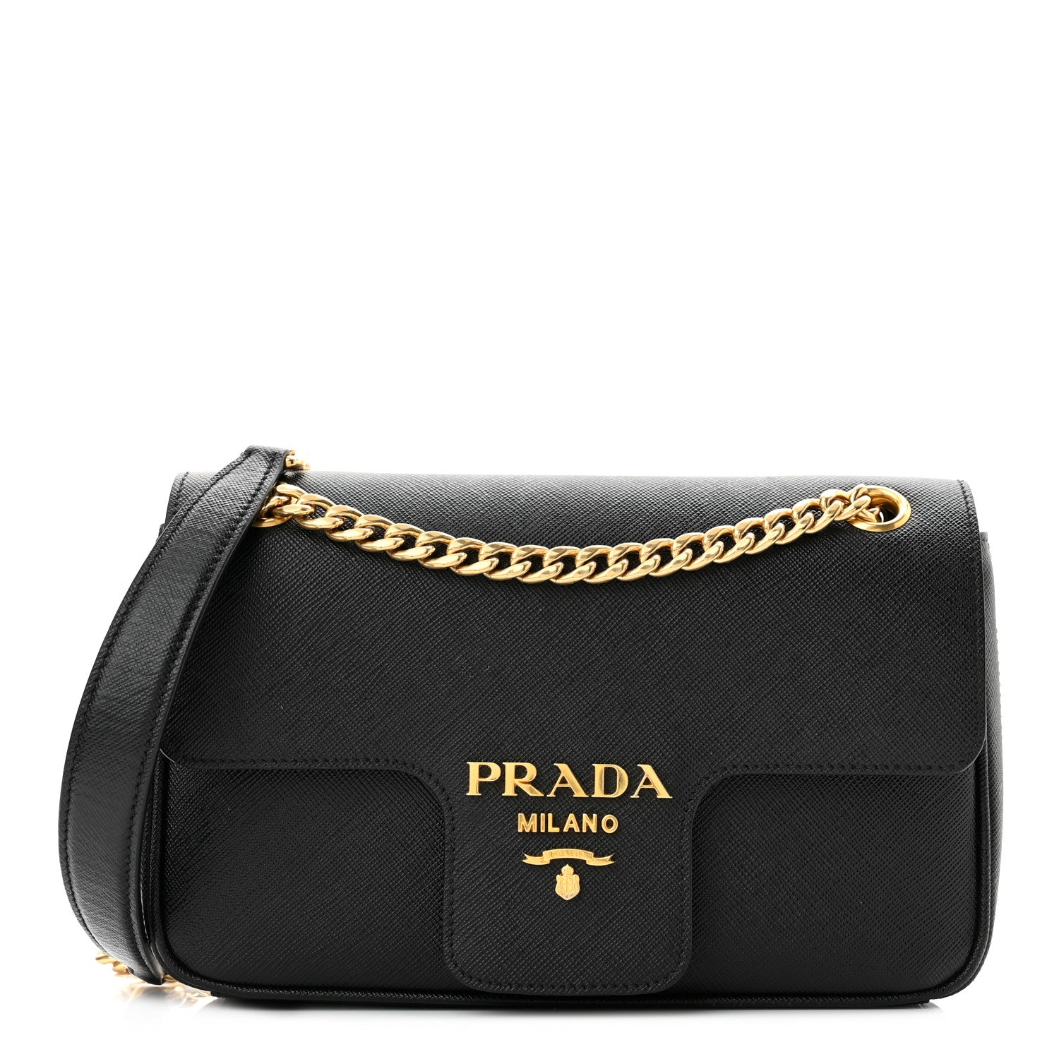 Prada Saffiano Flap Shoulder Bag Black 1 of 10