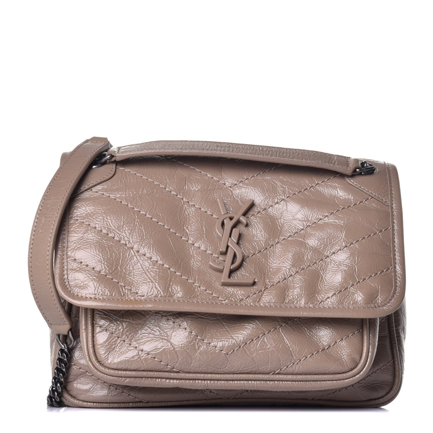 Saint Laurent Crinkled Calfskin Matelasse Monogram Baby Niki Chain Satchel Light Taupe 1 of 8