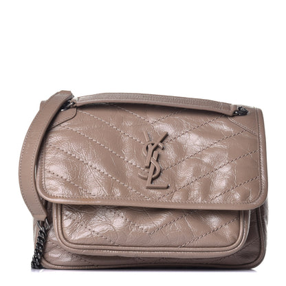 Saint Laurent Crinkled Calfskin Matelasse Monogram Baby Niki Chain Satchel Light Taupe 1 of 8