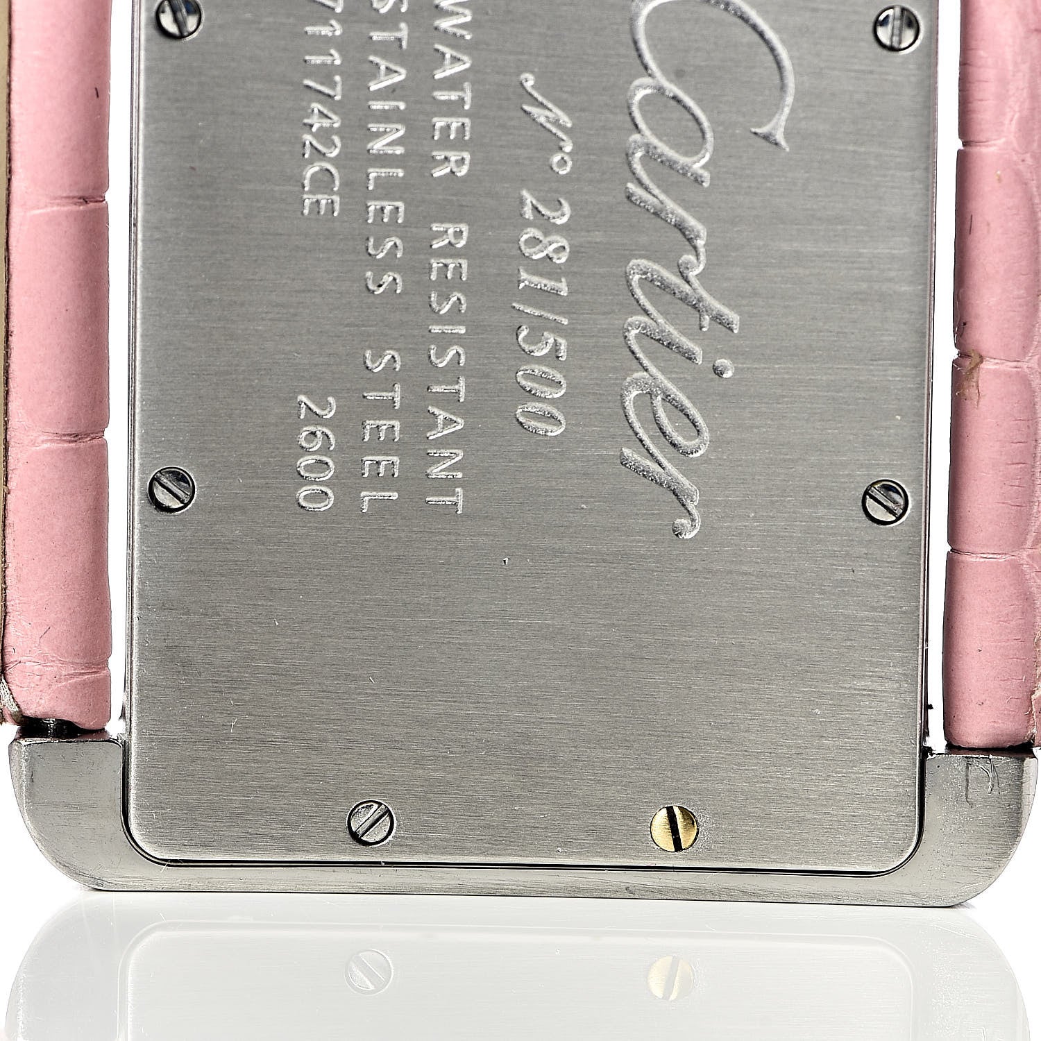 Cartier Stainless Steel Crocodile Mother of Pearl 38mm Tank Divan Quartz Watch Pink 8 of 10