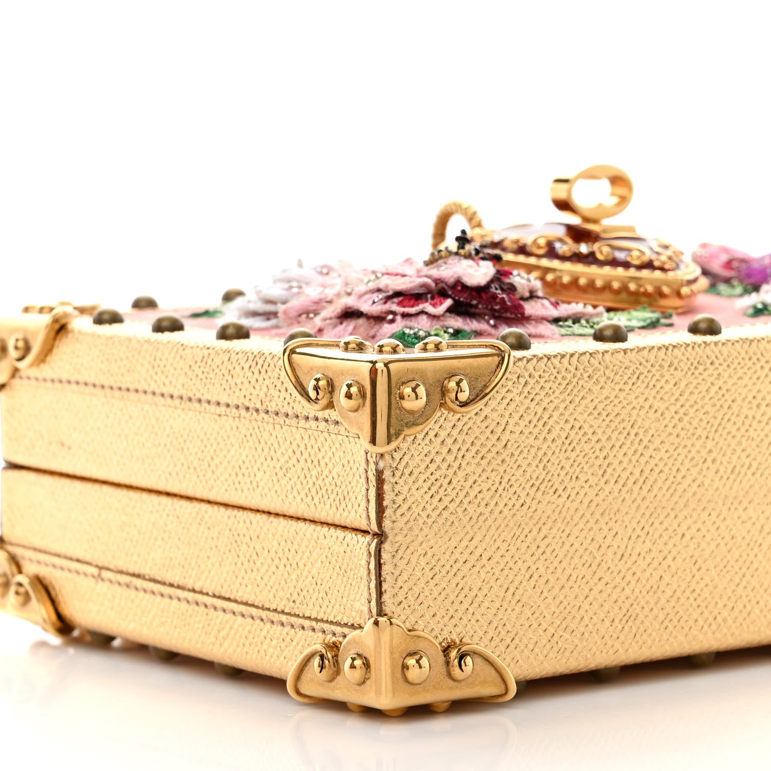 Dolce & Gabbana Velvet Floral Embroidered Devotion Crossbody Bag Pink Gold 10 of 11