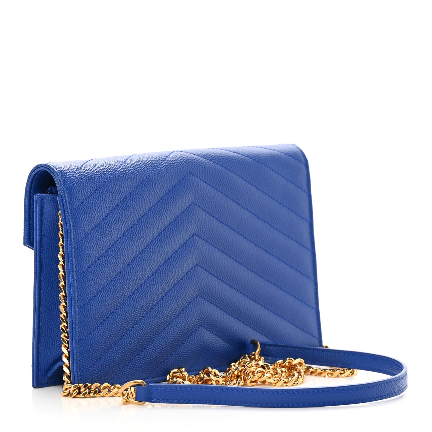 Grain De Poudre Matelasse Chevron Monogram Envelope Chain Wallet Blue Majorelle