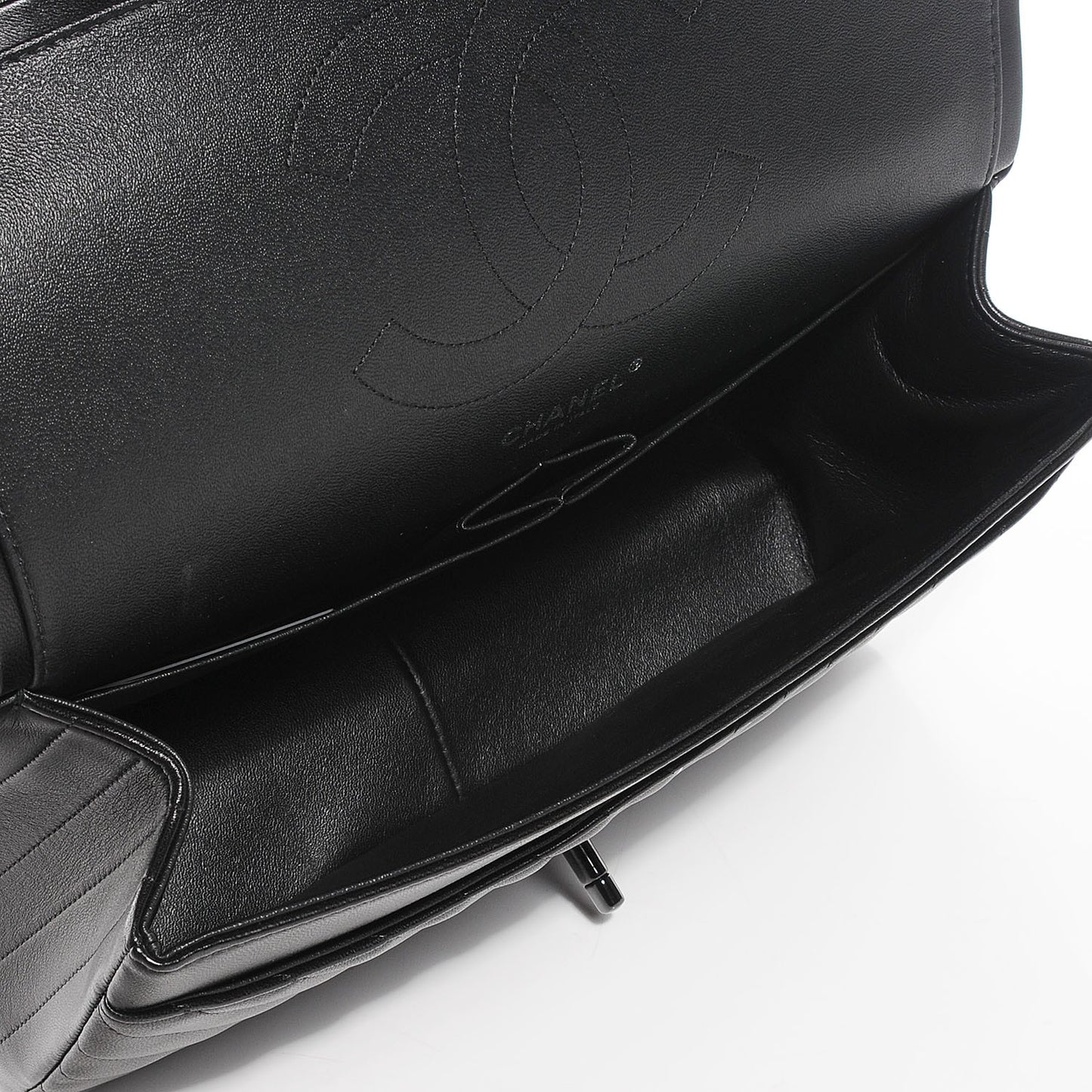 Lambskin Chevron Quilted Jumbo Double Flap So Black