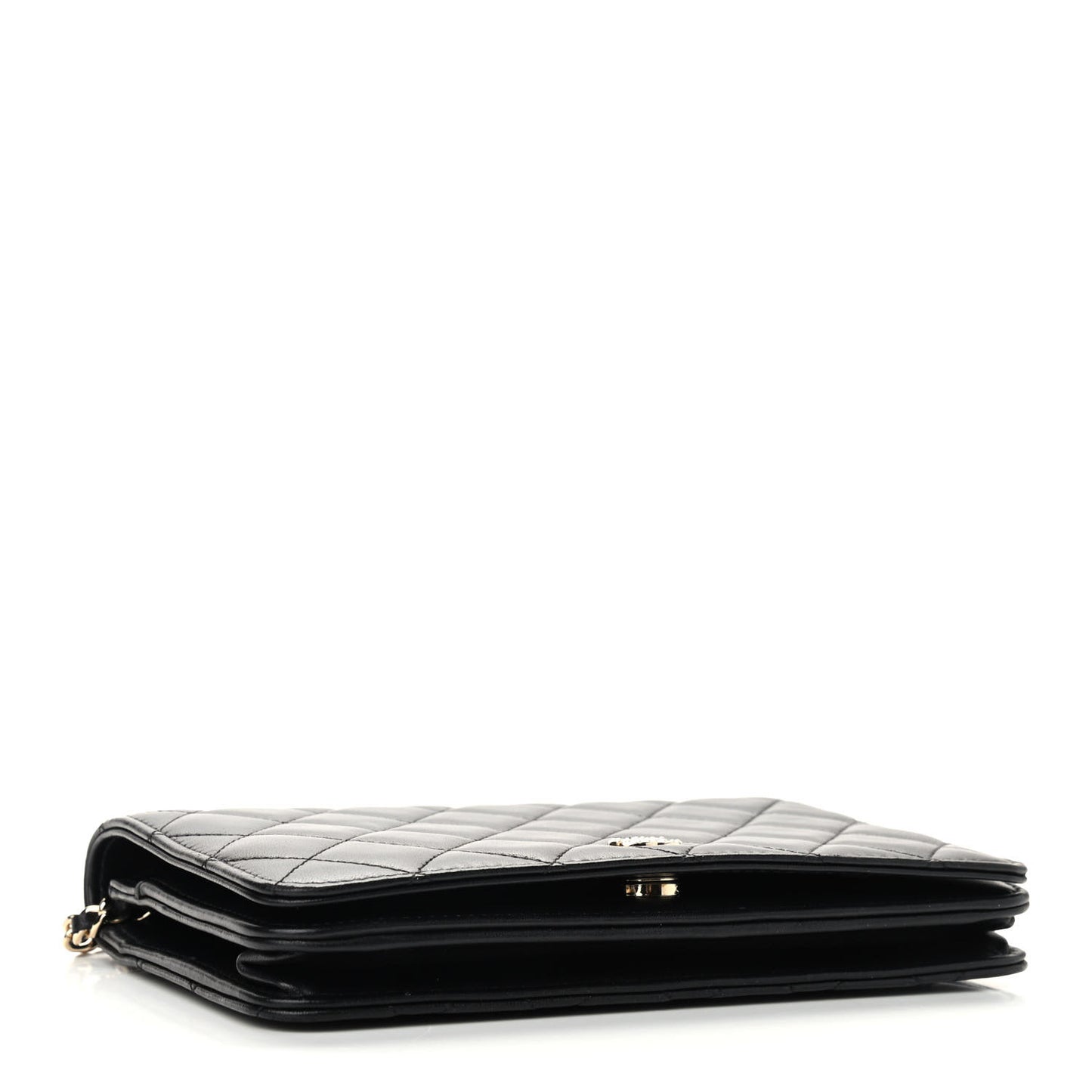 Lambskin Quilted Pearl Wallet On Chain WOC Black