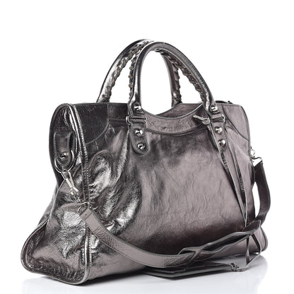 Balenciaga Metallic Agneau Classic Silver Hardware City Pewter 3 of 10