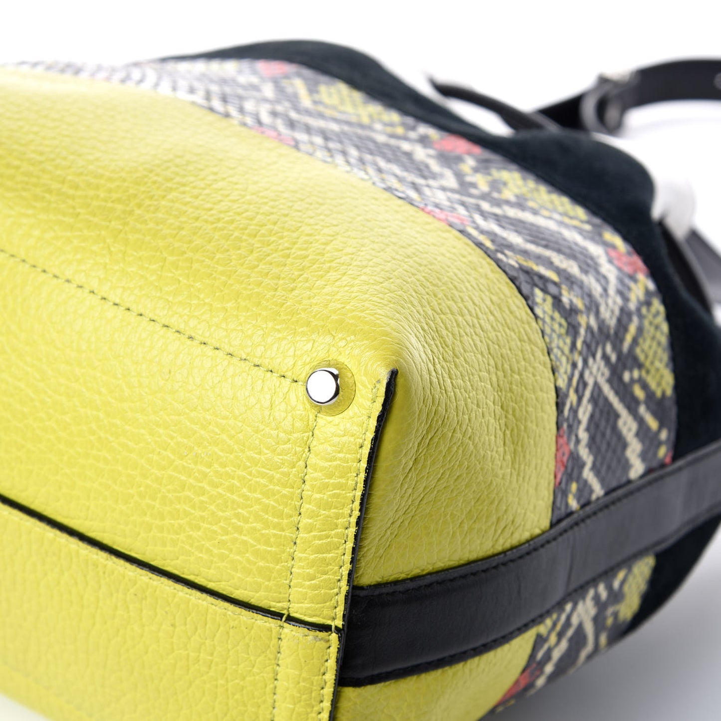 Smooth Leather Elaphe Snakeskin Patchwork Medium Bucket Bag Charteuse