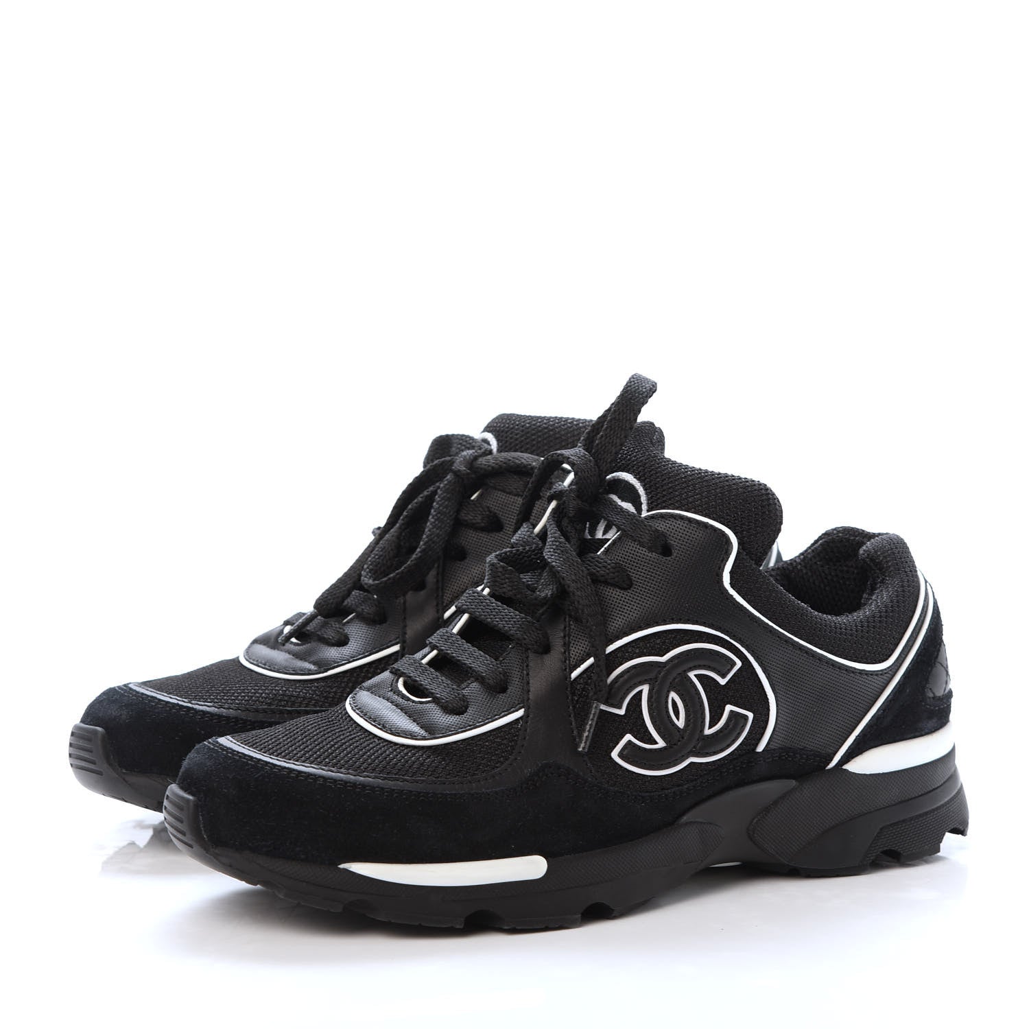 Chanel Toile Suede Calfskin CC Sneakers 36 Black White 3 of 9