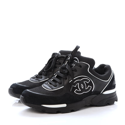 Chanel Toile Suede Calfskin CC Sneakers 36 Black White 3 of 9