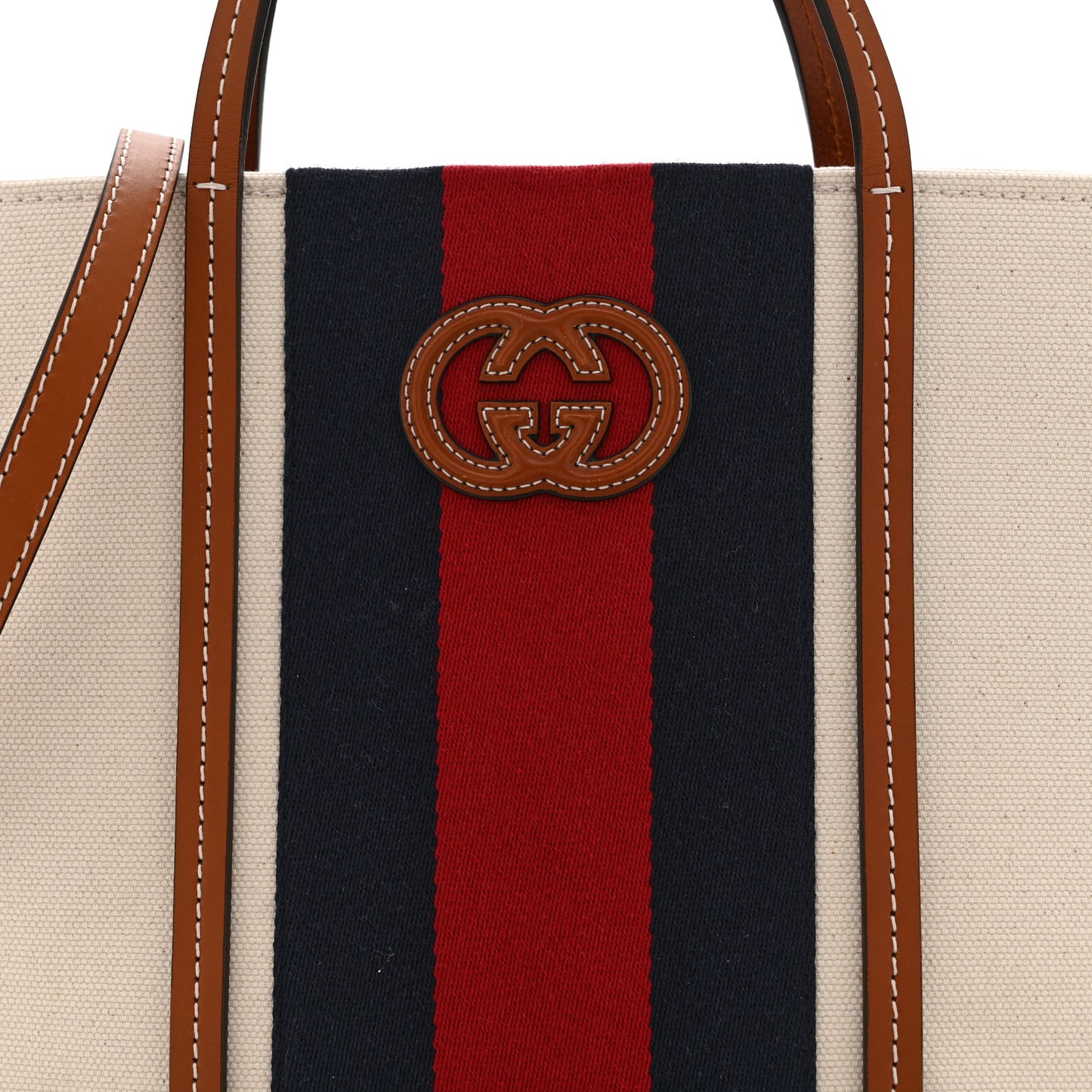 Canvas Calfskin Web Small Interlocking G Tote Bag Red Blue