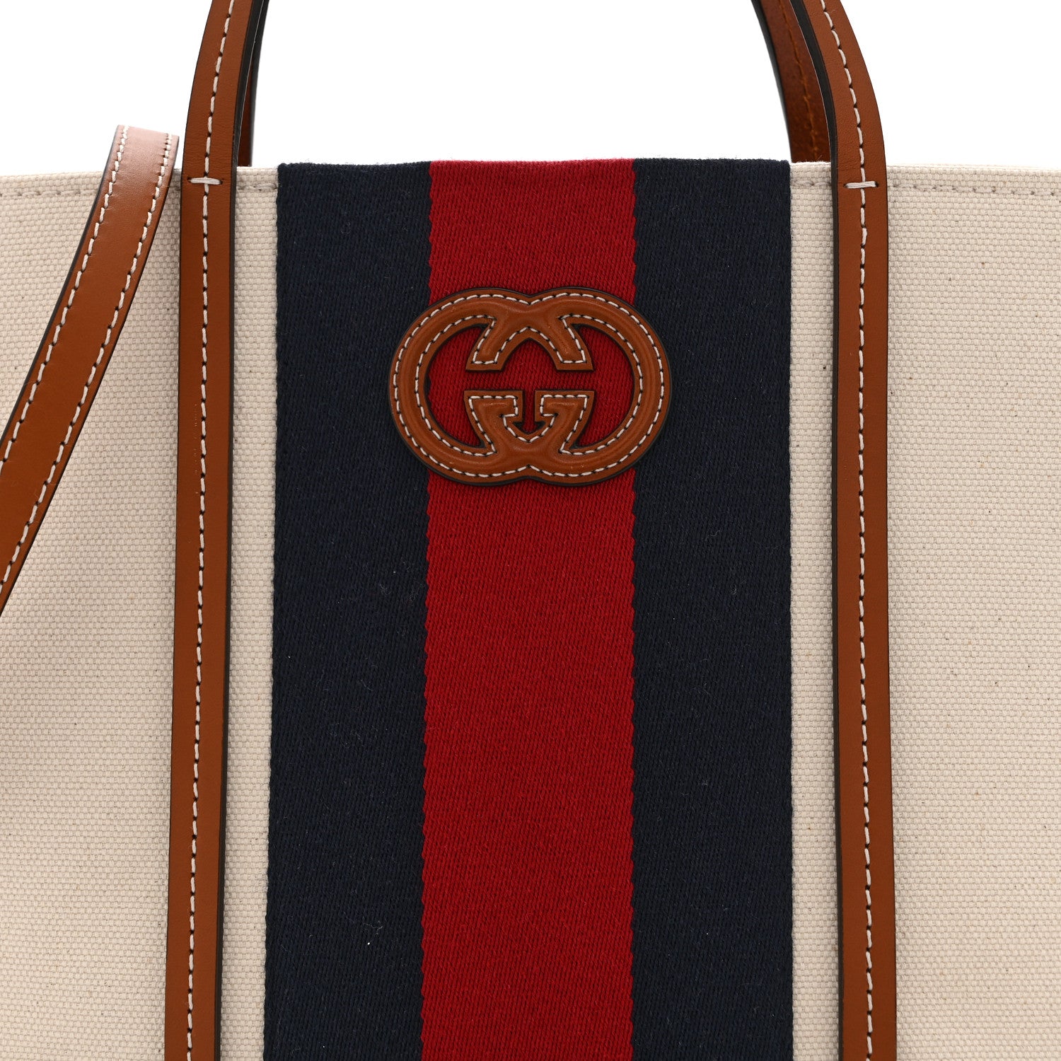 Gucci Canvas Calfskin Web Small Interlocking G Tote Bag Red Blue 9 of 11