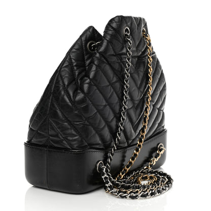Chanel Aged Calfskin Chevron Quilted Small Gabrielle Backpack Black 3 of 9